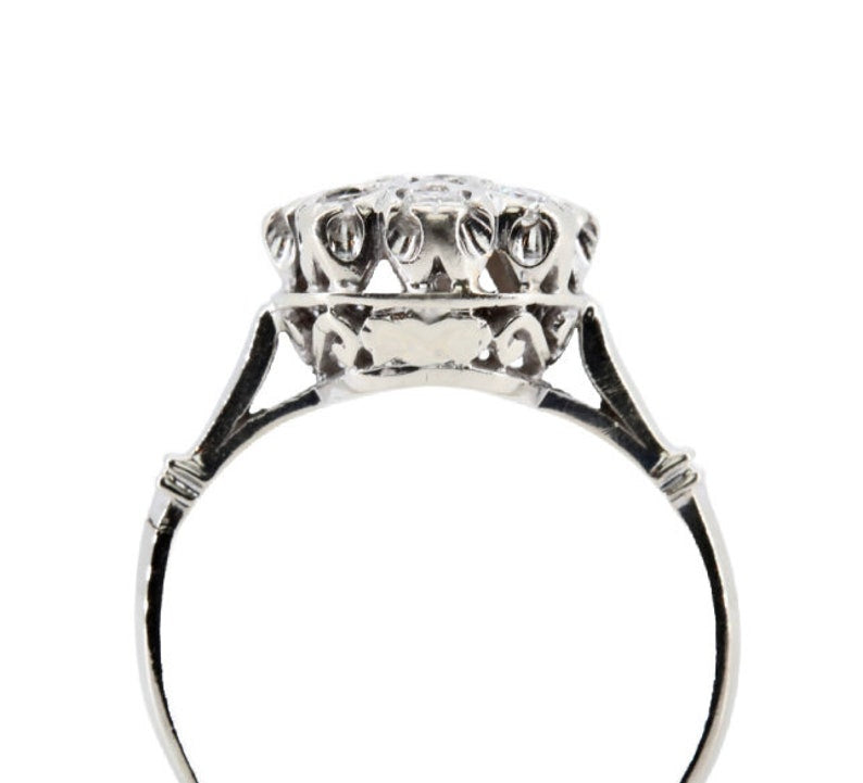 Art Deco European Cut Diamond Illusion Cluster Engagement Ring Circa 1920's