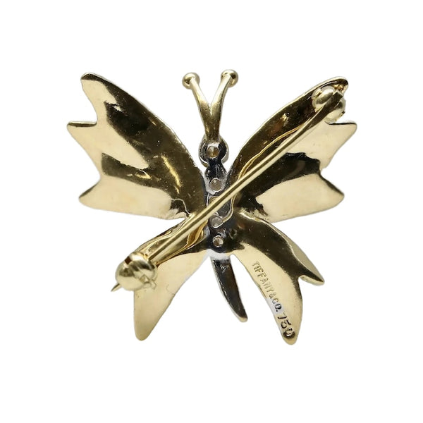Tiffany & Co Diamond Butterfly Brooch Pin in 18K Yellow Gold