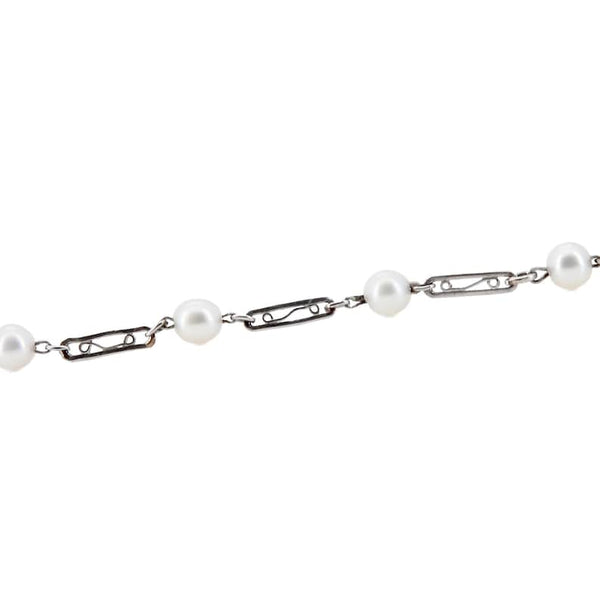 Art Deco Natural Pearl Filigree Bracelet in Platinum