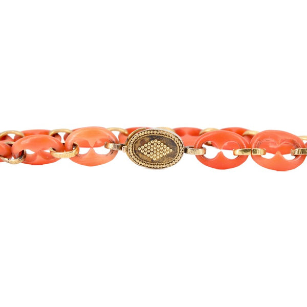 Victorian Carved Coral Link Bracelet in 18K Yellow Gold