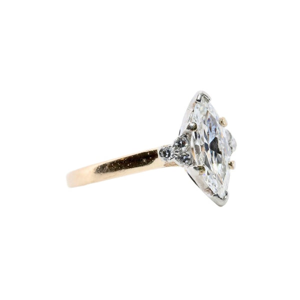 Mid Century Marquise Cut Diamond Engagement Ring in 14K, Palladium