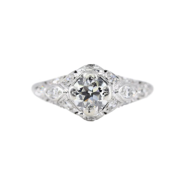 Art Deco was European Cut Diamond Engagement Ring in Platinum