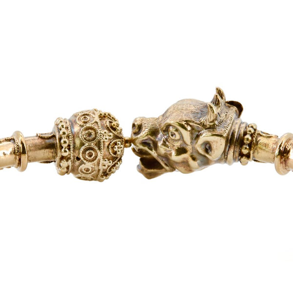 Victorian Etruscan Revival Dragon Griffins Head Diamond Bangle Bracelet