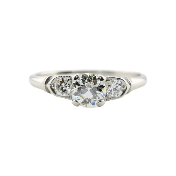 Art Deco 0.85ctw Three Stone Diamond Engagement Ring in Platinum Old European Cut Antique