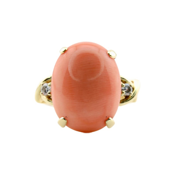 Tiffany & Company Retro Coral and Diamond Ring in 18 Karat Yellow Gold
