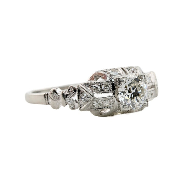 Art Deco 0.64 CTW Diamond Engagement Ring in Platinum with Milgrain Detailing
