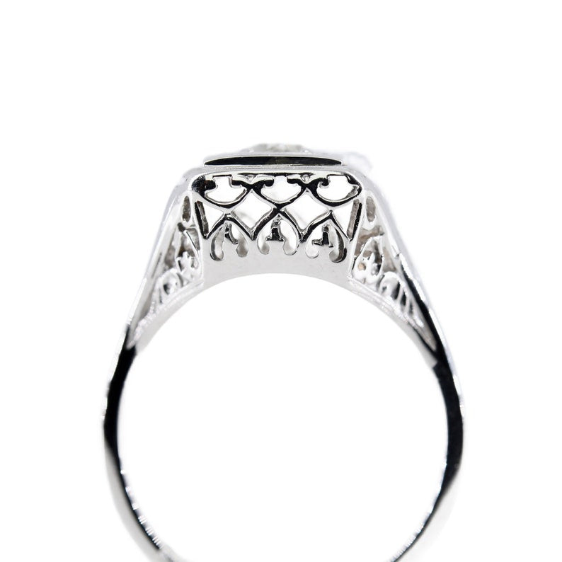 Art Deco 0.25ct Diamond Solitaire Engagement Filigree Ring in 18K White Gold