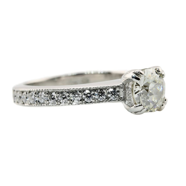 Vintage 1.52ctw Old European Cut Diamond Hidden Halo Engagement Ring in Platinum