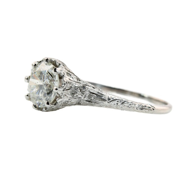 Art Deco 1.55ct European Cut Diamond Engagement Ring in Platinum Circa 1920's