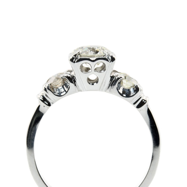 Mid Century 1.05ctw Three Stone Diamond Engagement Ring in 18K White Gold
