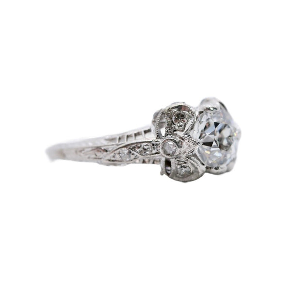 Art Deco Ribbon Motif 1.24ctw Diamond Engagement Ring in Platinum Circa 1920's
