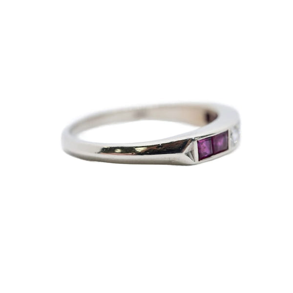 Art Deco 0.32ct Diamond & Ruby Band Ring in 14K White Gold