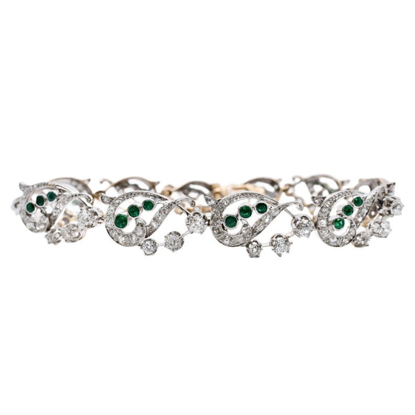 French Art Nouveau 6.05ctw Diamond & Demantoid Garnet Bracelet in Platinum, 18K Gold