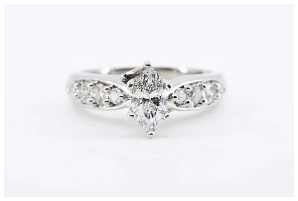1.00Ctw Marquise & Round Diamond Bridal Engagement Suite 18K White Gold