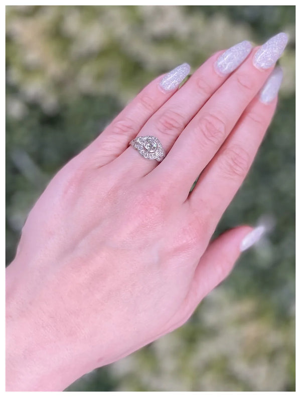 1920's Art Deco 1.46 Ctw Diamond Halo Engagement Ring in Platinum