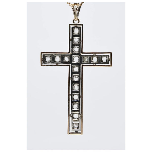 Art Deco 1.05ctw Rose Cut Diamond Cross Pendant in Platinum, 14K Gold