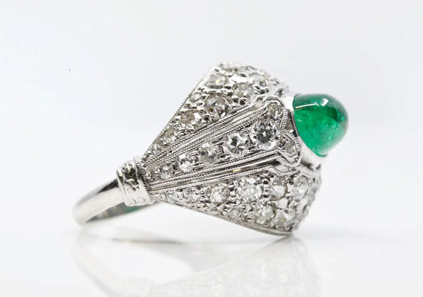 Art Deco 2.20ct Colombian Emerald & Diamond Ring in Platinum