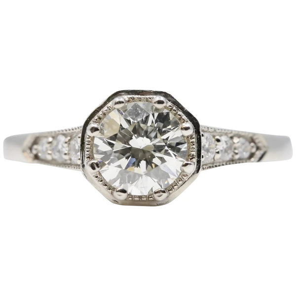 Art Deco Style 0.70ct Diamond Engagement Ring in 14K White Gold