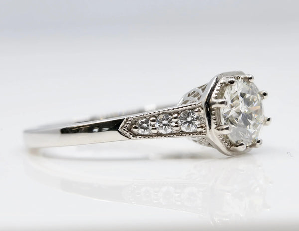 Art Deco Style 0.70ct Diamond Engagement Ring in 14K White Gold