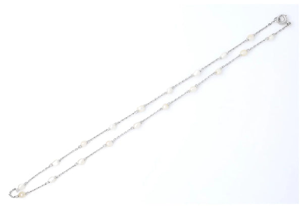 Edwardian Natural Saltwater Pearl Chain Necklace in Platinum