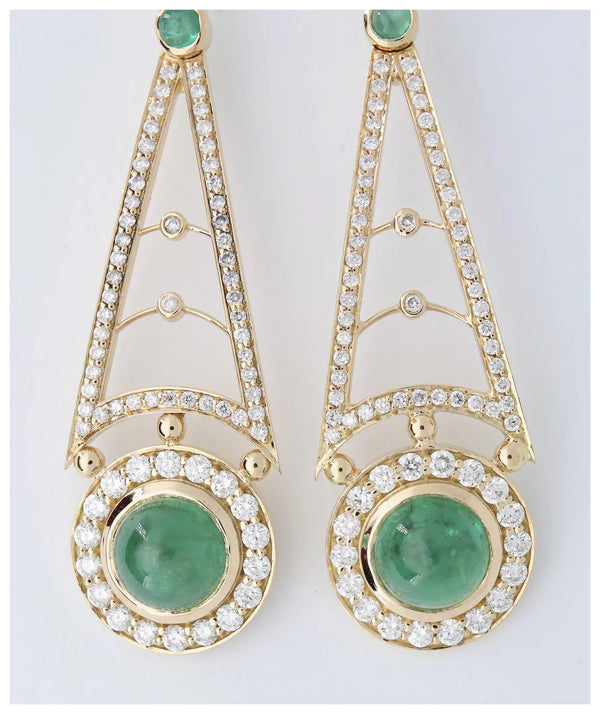 Fine 9.46Ctw Colombian Emerald & Diamond Dangle Earrings in 18K Yellow Gold