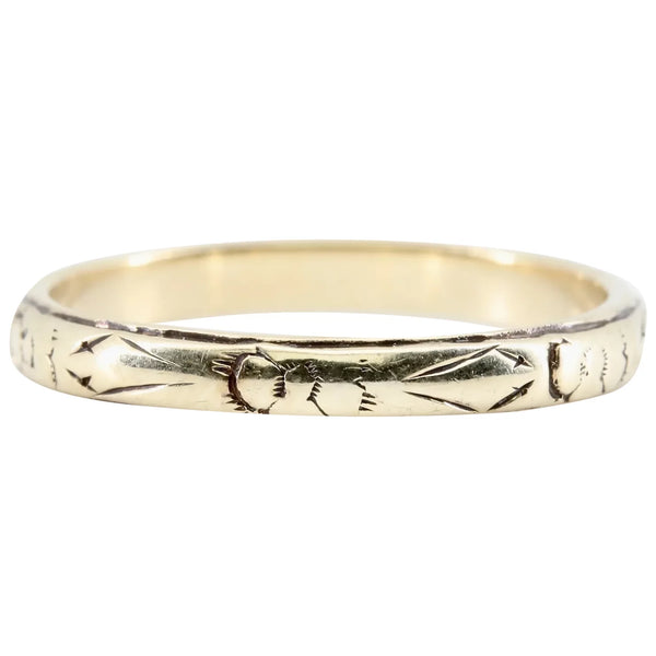 Floral Art Deco Engraved Wedding Band in 14K Yellow Gold