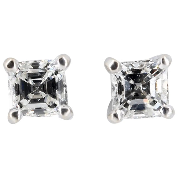 GIA Certified 0.74CTW Asscher Cut Diamond Stud Earrings in 18K White Gold