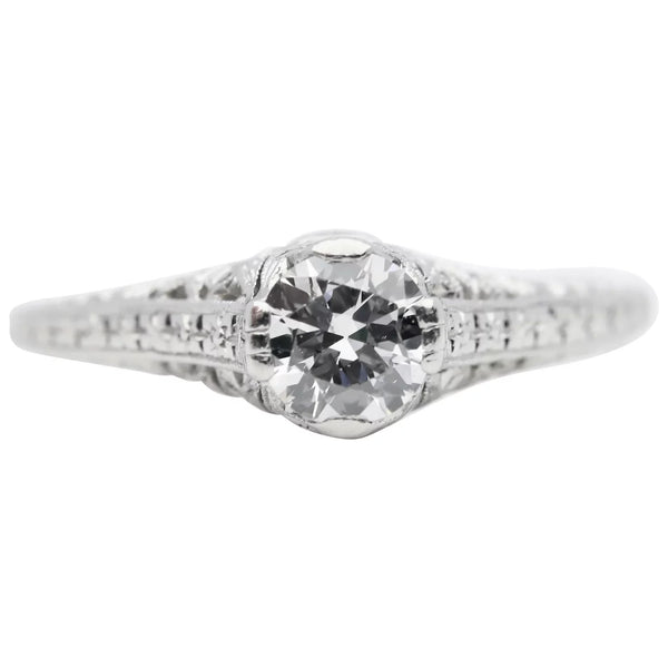 Hand Engraved Art Deco 0.60 Carat Diamond Solitare Engagement Ring in Platinum