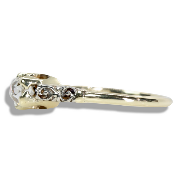 Victorian Old Mine Cut Diamond Engagement Ring in Platinum & Yellow Gold