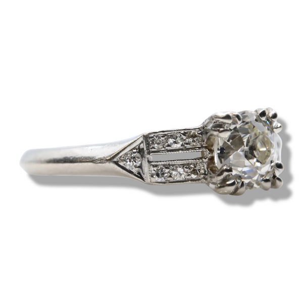 American Art Deco 0.80ct European Cut Diamond Engagement Ring in Platinum