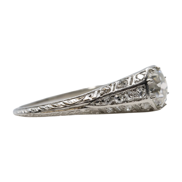 1920's Art Deco 0.95ct Diamond Filigree Engagement Ring in Platinum