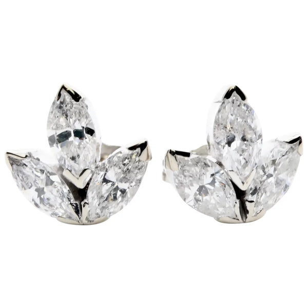 Leaf Motif 1.50ctw Marquise Diamond Stud Earrings in 14K White Gold