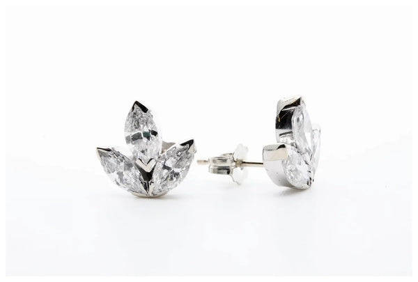 Leaf Motif 1.50ctw Marquise Diamond Stud Earrings in 14K White Gold