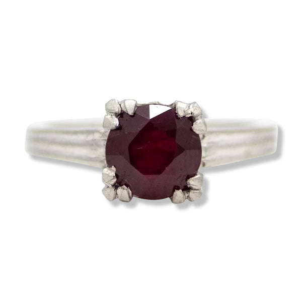 1920's Art Deco 1.43ct Ruby Solitaire Ring in Platinum
