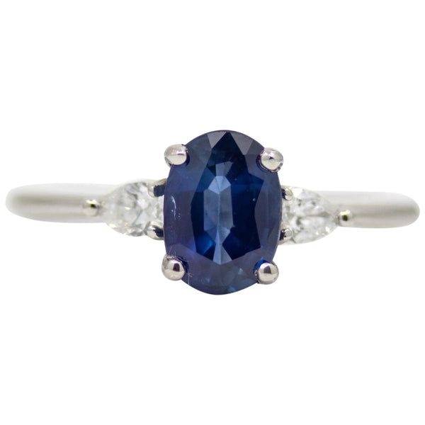 Elegant 1.59ct Ceylon Sapphire & Diamond Three Stone Ring in Platinum