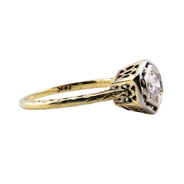 Art Deco 0.30ct Diamond Solitaire Engagement Ring in 14K Yellow Gold