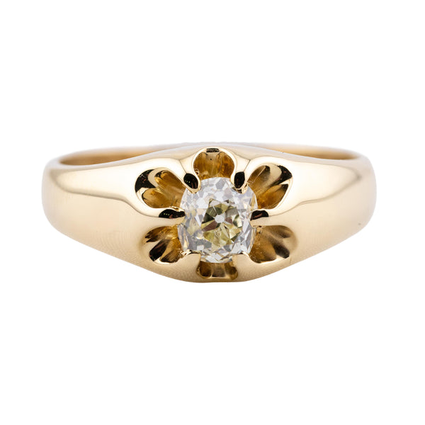 Victorian 0.90 Carat Old Mine Cut Diamond Solitaire Ring in 14K Gold Engagement