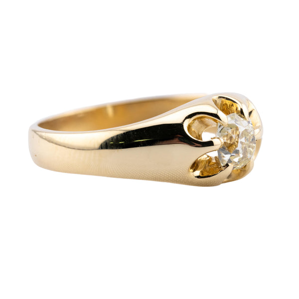 Victorian 0.90 Carat Old Mine Cut Diamond Solitaire Ring in 14K Gold Engagement