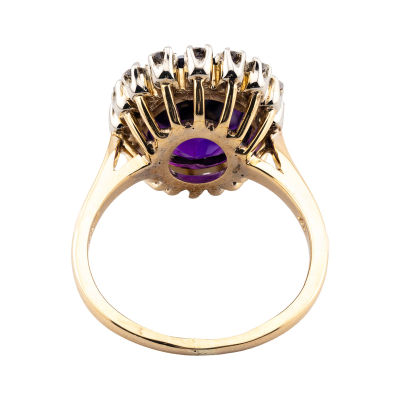 Vintage Mid Century Amethyst & Diamond Halo Ring in 18 Karat Gold, Platinum