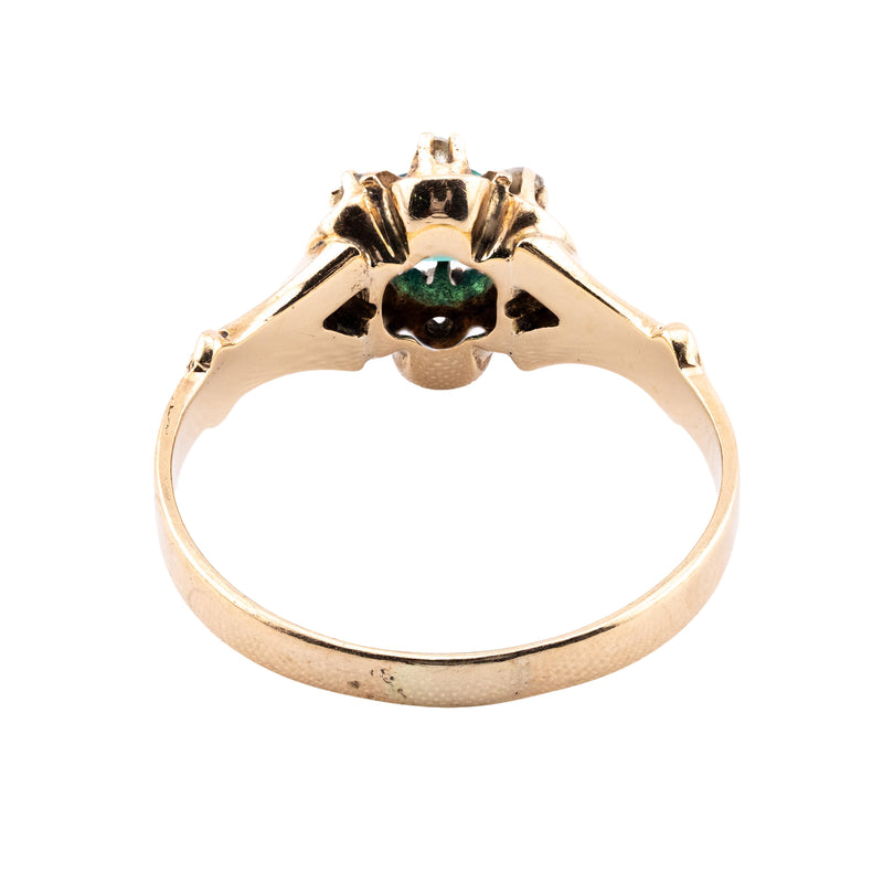 Victorian 0.46 CTW Emerald & Rose Cut Diamond Halo Ring in 14K Yellow Gold