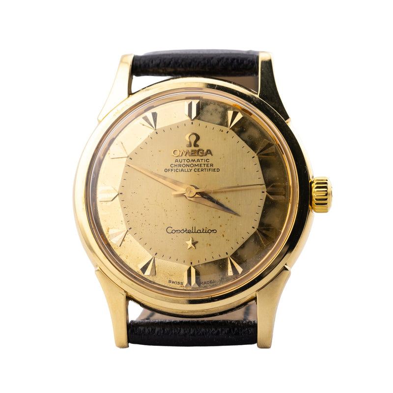 Vintage Omega Constellation DeLuxe Pie Pan 18 Karat Gold Mens Watch Circa 1959