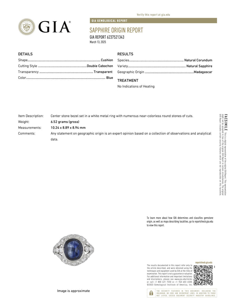 Tiffany & Co Sugarloaf Cabochon No Heat Sapphire & Diamond Ring in Platinum