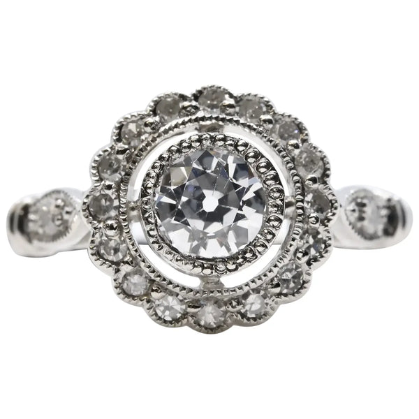 Art Deco 0.80ctw Diamond Halo Engagement Ring in Platinum