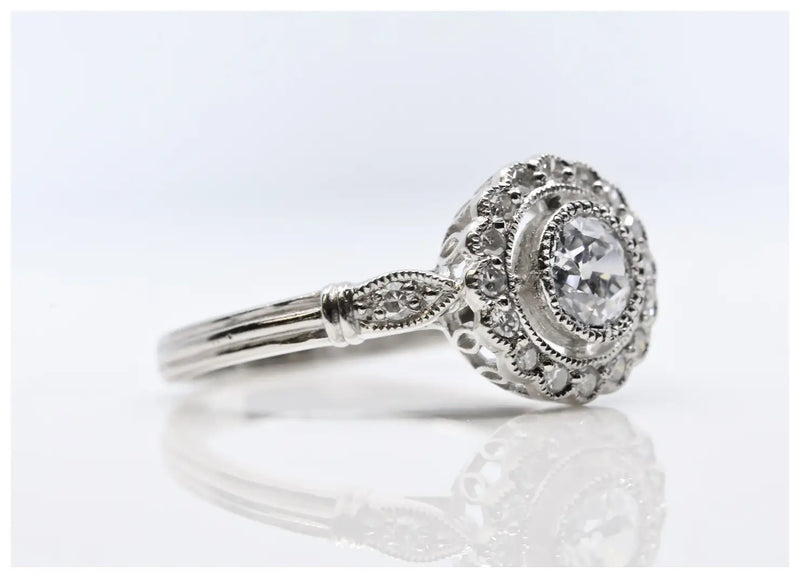 Art Deco 0.80ctw Diamond Halo Engagement Ring in Platinum
