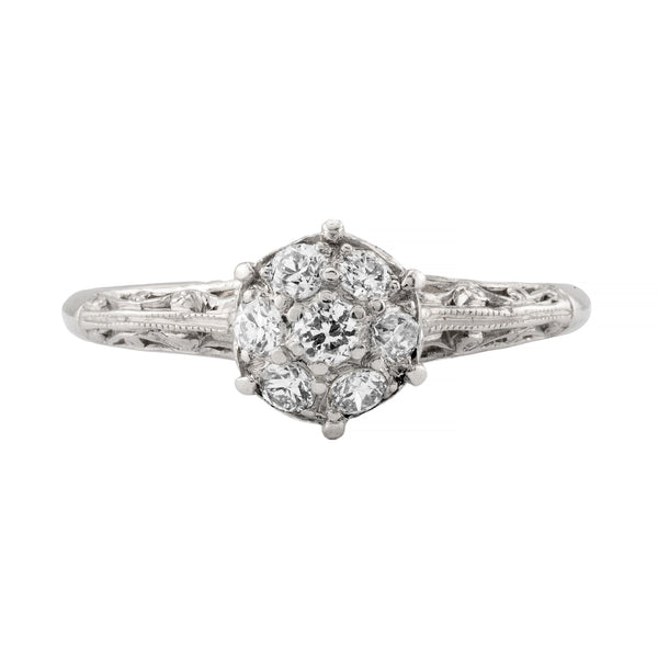 Art Deco 0.32ctw Platinum Diamond Cluster Style Engagement Filigree Ring