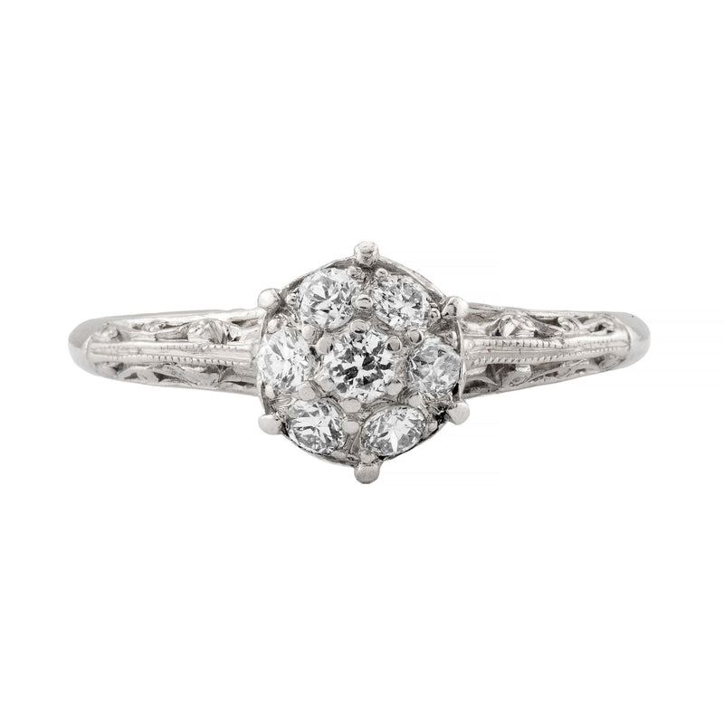 Art Deco 0.32ctw Platinum Diamond Cluster Style Engagement Filigree Ring