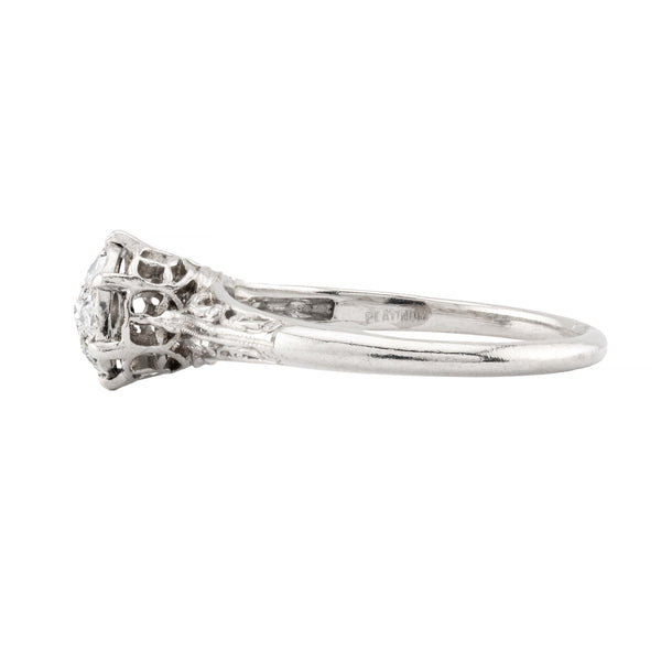Art Deco 0.32ctw Platinum Diamond Cluster Style Engagement Filigree Ring