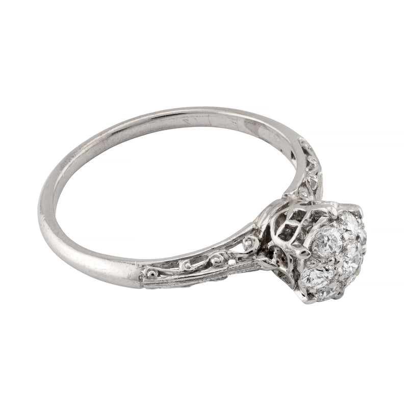 Art Deco 0.32ctw Platinum Diamond Cluster Style Engagement Filigree Ring