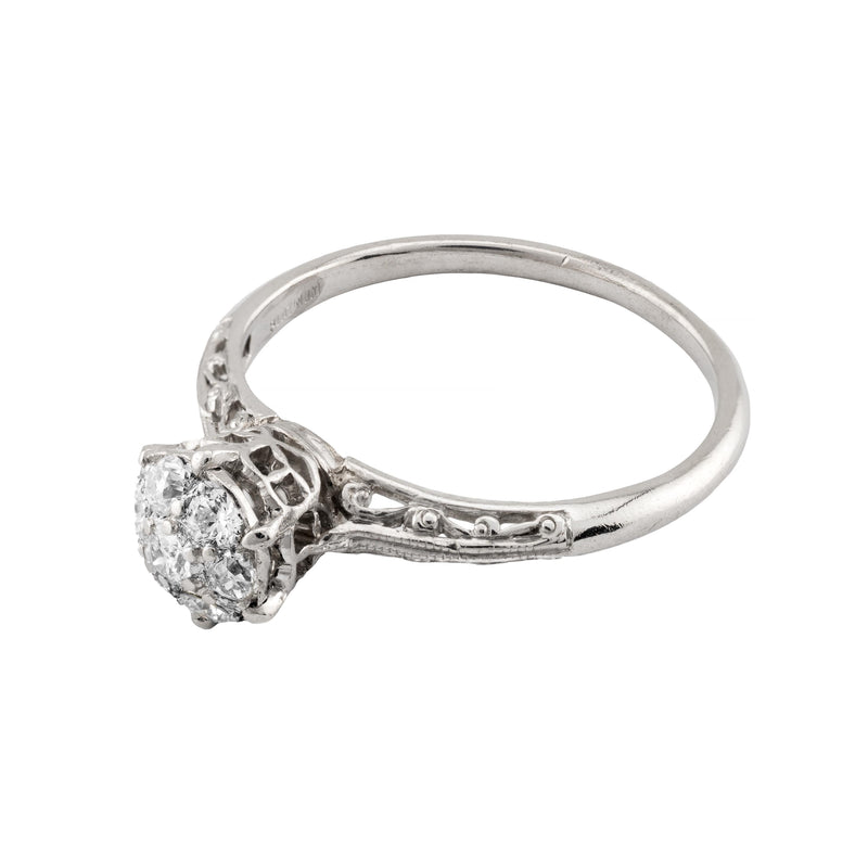 Art Deco 0.32ctw Platinum Diamond Cluster Style Engagement Filigree Ring