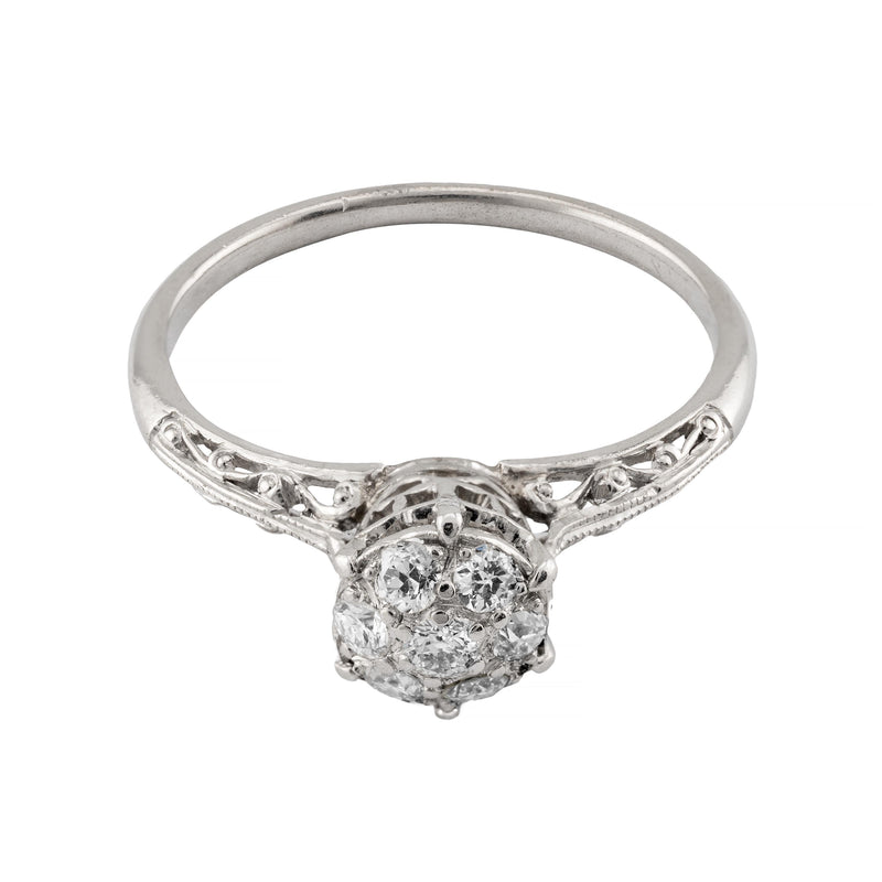 Art Deco 0.32ctw Platinum Diamond Cluster Style Engagement Filigree Ring